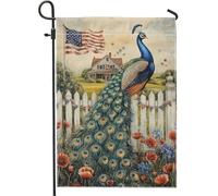 Bandiera patriottica da giardino a pavone, blu e verde, decorazione per la casa per il giorno dell'indipendenza estiva, stile vintage, decorazione per prato all'aperto, striscione su entrambi i lati