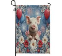 Bandiera patriottica da giardino con animali della fattoria, bandiera floreale rossa bianca blu maiale per l'indipendenza giorno dell'indipendenza striscione decorazione per la casa, bandiera da