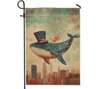Bandiera patriottica da giardino con balene, stelle rosse, bianche e blu, decorazione per esterni, striscione in iuta su entrambi i lati, per celebrazioni estive, decorazione per prato, 30,5 x 45,7 cm