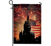 Bandiera patriottica da giardino con fuochi d'artificio e sagoma del castello, decorazione per la casa, doppio lato, per esterni, vacanze, cortile, prato, 30,5 x 45,7 cm
