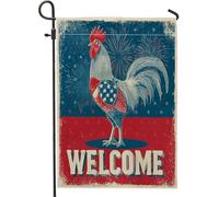 Bandiera patriottica da giardino con gallo, striscione per il giorno dell'indipendenza rosso, bianco e blu, stile retrò vintage, decorazione per cortile all'aperto, cartello di benvenuto su entrambi i