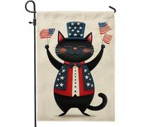 Bandiera patriottica da giardino con gatto, rosso, bianco, blu, con lo zio Sam, decorazione per esterni, in iuta su entrambi i lati, per festa dell'indipendenza, decorazione per prato, 30,5 x 45,7 cm
