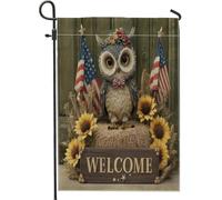 Bandiera patriottica da giardino con gufo di benvenuto, girasoli estivi fieno, decorazione per la casa, bandiera a doppio lato, decorazione per cortile per vacanze all'aperto, decorazione per prato 71