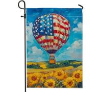 Bandiera patriottica da giardino con mongolfiera, decorazione estiva per esterni, striscione in iuta su entrambi i lati per la decorazione del prato, perfetto per il giorno dell'indipendenza, 30,5 x