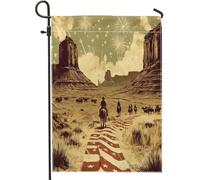 Bandiera patriottica da giardino del Western Canyon, bandiera rustica per esterni, con fuochi d'artificio marroni, bandiera rustica per esterni, bandiera da cortile in iuta su entrambi i lati