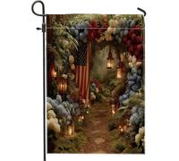 Bandiera patriottica da giardino floreale, lanterna di ortensia rossa, bianca, blu, decorazione per la casa, esterni, vacanze, cortile, striscione su entrambi i lati, per feste estive del 4 luglio