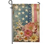 Bandiera patriottica da giardino floreale, vintage, rosso, bianco, blu, stelle, strisce, fiori, patio, decorazione double face per il giorno del ricordo, il giorno dell'indipendenza, decorazione del