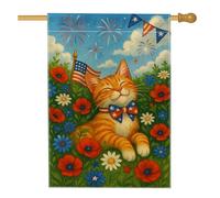 Bandiera patriottica da giardino, gatto soriano arancione con papillon, decorazione estiva da cortile, decorazione per esterni su entrambi i lati, per celebrazione del giorno dell'indipendenza, 71 x