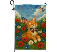 Bandiera patriottica da giardino, gatto soriano arancione con papillon, decorazione estiva da cortile, decorazione per esterni su entrambi i lati, per celebrazione del giorno dell'indipendenza, 30,5 x