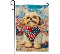 Bandiera patriottica da giardino per cani, striscione Shih Tzu per il 4 luglio, decorazione colorata per prato in iuta per la casa all'aperto, decorazione per feste estive 30,5 x 45,7 cm