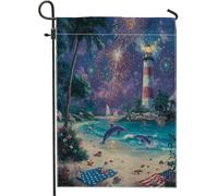 Bandiera patriottica da giardino sulla spiaggia, con delfini e fuochi d'artificio, decorazione costiera su entrambi i lati, per vacanze estive e esterni, 30,5 x 45,7 cm