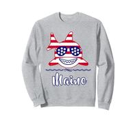 Bandiera Patriottica degli Stati Uniti del Maine Whimsy Shark American Fish Felpa