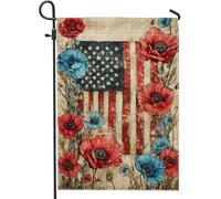 Bandiera patriottica del giardino dei papaveri decorazione floreale rossa e blu per il giorno dell'indipendenza banner in tela doppia faccia per la decorazione del prato della casa 12 x 18 pollici