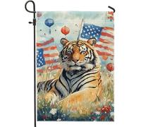Bandiera patriottica del giardino della tigre, decorazione esterna grande gatto a strisce arancioni, striscione estivo per la festa dell'indipendenza, bandiera del cortile d'arte