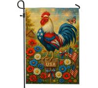 Bandiera patriottica del giardino di gallo, bandiera floreale rossa, bianca e blu, decorazione della casa del giorno dell'indipendenza estiva, bandiera del cortile su due lati per esposizione festiva