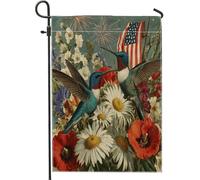 Bandiera patriottica estiva da giardino floreale, colibrì, margherita, papavero, decorazione per la casa all'aperto, striscione da cortile in iuta su entrambi i lati, per il 4 luglio, decorazione per