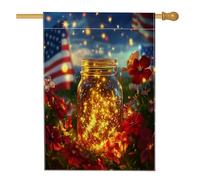 Bandiera patriottica estiva da giardino, lucciole, barattolo di fiori per esterni, vacanze, cortile, striscione su entrambi i lati, stile juta, decorazione per prato 71 x 101 cm