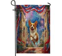 Bandiera patriottica gallese Corgi da giardino, rosso bianco blu fuochi d'artificio all'aperto festa decorazione prato doppio lato banner festa dell'indipendenza celebrazione 30,5 x 45,7 cm