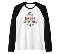Bandiera Patriottica Merry Christmas USA Rosso Bianco Blu Design Maglia con Maniche Raglan