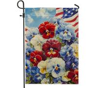 Bandiera patriottica primaverile estiva da giardino, rosso bianco blu viola del pensiero floreale per esterni, decorazione da giardino a doppia faccia, decorazione a tema USA per il giorno