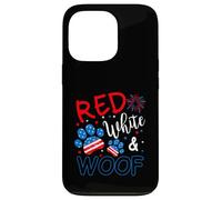Bandiera patriottica rossa bianca e Woof per amanti dei cani, 4 luglio Custodia per iPhone 13 Pro
