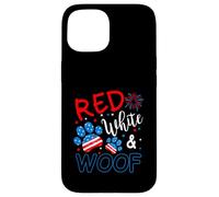 Bandiera patriottica rossa bianca e Woof per amanti dei cani, 4 luglio Custodia per iPhone 15