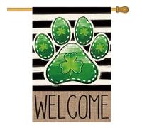 Bandiera Paw Print St Patricks Day Shamrocks Leaves Bandiera Di Benvenuto Decorazione Striscione All'Aperto, Per All'Aperto Al Coperto, Eventi, Balcone, 30x45cm