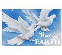 Bandiera Peace On Earth White Dove Birds Winter Snowfall Bandiera In Poliestere Prova Di Sbiadimento Tessuto Da Esterno Striscione All'Aperto, Per Feste Strada, Balcone, Celebrazioni, 90x150cm