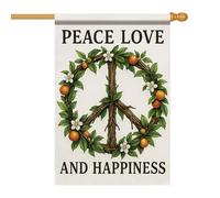 Bandiera Peace Peace Love And Happiness Citrus Wreath Bandiere Da Balcone Resistente Resistente Allo Scolorimento Flag Per Ristoranti Conferenza Bar 70X102Cm