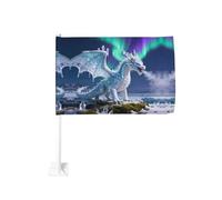 Bandiera per auto con drago invernale da 30,5 x 45,7 cm, double face, con stampa resistente allo sbiadimento, bandiera decorativa per auto di alta qualità, per eventi sportivi e sfilate