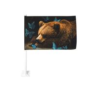 Bandiera per auto con orso bruno che dorme, clip per finestra da esterni, 30 x 45 cm, decorazione per auto su entrambi
