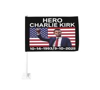 Bandiera per auto "Eroe Charlie Kirk" con la scritta "Riposa in pace", formato 30x45 cm, bifacciale, per giardino.