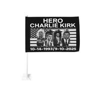 Bandiera per auto "Eroe Charlie Kirk" con la scritta "Riposa in pace", formato 30x45 cm, bifacciale, per giardino.