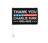 Bandiera per auto "Grazie Charlie Kirk" con la scritta "Riposa in pace", 30x45 cm, stendardo bifacciale per veicoli.