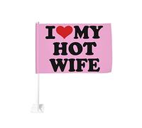 Bandiera per auto Heart I Love My Hot Wife 12x18 Bandiere per auto Decorazione per finestrini auto, Bandiere per finestrini auto impermeabili Bandiera per finestrini auto con clip bifacciale, anti-sco