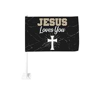 Bandiera per auto Jesus loves you 12x18 Bandiere per auto per finestre Decorazione per finestrini auto, bandiere impermeabili per finestrini auto, clip per finestrini bifacciali, anti-scolorimento, c