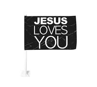Bandiera per auto Jesus loves you 12x18 Bandiere per auto per finestre Decorazione per finestrini auto, bandiere impermeabili per finestrini auto, clip per finestrini bifacciali, anti-scolorimento, c