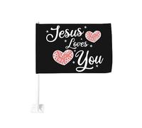 Bandiera per auto Jesus loves you 12x18 In bandiere per auto Decorazione per finestrini auto, bandiere per finestrini auto impermeabili Bandiera per finestrini auto a doppia faccia con clip per finest