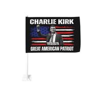 Bandiera per auto Justice for Charlie Kirk We Stand with Charlie Flags 12x18 Bandiere con stampa fronte-retro per auto e sport all'aria aperta