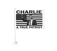 Bandiera per auto Justice for Charlie Kirk We Stand with Charlie Flags 12x18 Bandiere con stampa fronte-retro per auto e sport all'aria aperta