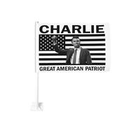 Bandiera per auto Justice for Charlie Kirk We Stand with Charlie Flags 12x18 Bandiere con stampa fronte-retro per auto e sport all'aria aperta