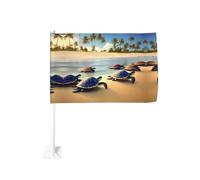 Bandiera per auto, motivo tartarughe sulla spiaggia, 30,5 x 45,7 cm, double face, stampa resistente allo sbiadimento, bandiera decorativa per auto di alta qualità, per eventi sportivi e sfilate
