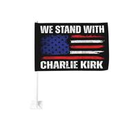 Bandiera per auto "We Stand With Charlie Kirk" Giustizia per Charlie Kirk Bandiere 12x18 Bandiere con stampa fronte-re