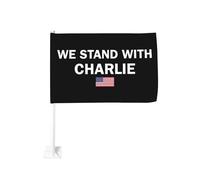 Bandiera per auto "We Stand With Charlie Kirk" Giustizia per Charlie Kirk Bandiere 12x18 Bandiere con stampa fronte-retro per auto Sport all'aria aperta