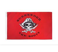 Bandiera Per Barca Pirate Surrender The Booty Red Skull Pirates Stampata Gran Bandiere Lavabile Flagge Personalizzate Per Business Cultural Display Outdoor 90X150Cm