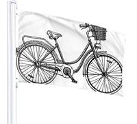 Bandiera per bicicletta 3x5 FT Bici da città vintage con cesto di bambù Bandiere per esterni Grandi striscioni per cortile di benvenuto Giardino per la casa Decorazione per prato Nero Bianco