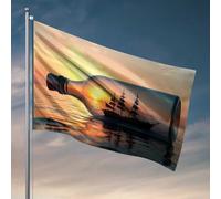 Bandiera per camera da letto, nave in una bottiglia al tramonto, bandiere fresche per uomo grotta bandiere esterne decorative (60 x 90 cm)