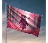 Bandiera per camper con un gatto rosa stravagante in un trench che cammina attraverso una bandiera da sogno roba da stanza fantastiche bandiere per ragazzi in camera (30 x 45 cm)