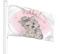 Bandiera per cani 3x5 FT Simpatico animale Cucciolo Ragazza Cuore d'amore Papillon Bandiere per esterni Grandi striscioni per cortile di benvenuto Giardino per la casa Prato Decor Marrone Rosa