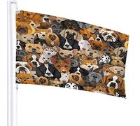 Bandiera per cani 4x6 FT Cute Doggy Puppy Head Hu Bulldog dalmata Schnauzer Spaniel Bandiere per esterni Grandi striscioni di benvenuto per cortile Casa Giardino Cortile Prato Decor Marrone